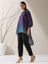 Women's Ombre'Rarity Chiffon Long Zip Shirt with Adjustable Sleeves & Black Pants | 2 Pc Set, Flowing Fusion Co-ord, Elegant Contemporary Wear