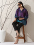 Women's Ombre'Rarity Chiffon Long Zip Shirt with Adjustable Sleeves & Black Pants | 2 Pc Set, Flowing Fusion Co-ord, Elegant Contemporary Wear