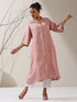 Women's Pink Prf't Lux Paneled Kurta with Beaded Collar & Pants | 2 Pc Set, Luxe Ethnic Co-ord, Elegant Festive Wear