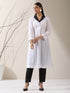 2-Piece White Cotton Kurta Set for Women – Contrast Black Collar Design with Matching Pants | Elegant Everyday Ethnic Wear