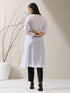 2-Piece White Cotton Kurta Set for Women – Contrast Black Collar Design with Matching Pants | Elegant Everyday Ethnic Wear