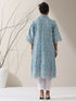 Women's Blue Lux Kurta with Creeper Schiffli & Paneled Collar and Pants | 2 Pc Set, Elegant Embroidered Co-ord, Luxe Ethnic Wear