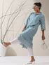Women's Blue Lux Kurta with Creeper Schiffli & Paneled Collar and Pants | 2 Pc Set, Elegant Embroidered Co-ord, Luxe Ethnic Wear