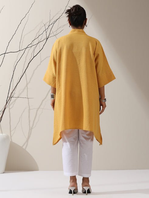 Women's Mellow Linen Blend Top with Japanese Overlap & Hand Stitching | 1 Pc, Artisanal Detail, Contemporary Minimal Wear