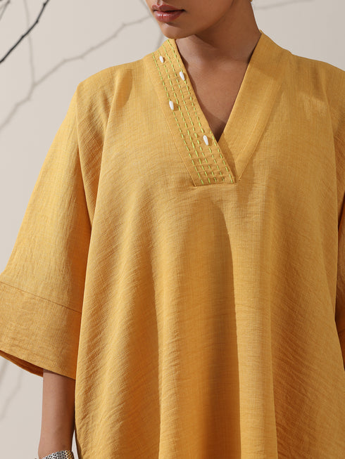 Women's Mellow Linen Blend Top with Japanese Overlap & Hand Stitching | 1 Pc, Artisanal Detail, Contemporary Minimal Wear