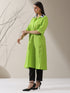 Women's Sinful Green Cotton Paneled Kurta with Striped Collar & Black Pants | 2 Pc Set, Chic Ethnic Co-ord, Modern Contrast Look