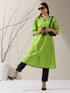 Women's Sinful Green Cotton Paneled Kurta with Striped Collar & Black Pants | 2 Pc Set, Chic Ethnic Co-ord, Modern Contrast Look