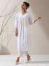 2-Piece White Cotton Bib Kurta Set for Women – Pearl Embellished Detailing with Matching Pants | Elegant Ethnic Co-ord