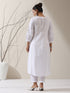 2-Piece White Cotton Bib Kurta Set for Women – Pearl Embellished Detailing with Matching Pants | Elegant Ethnic Co-ord