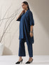 2-Piece Navy Blue AirSkin Kurta Set for Women – Japanese-Inspired Design with Beaded Shoulder Detail & Matching Pants