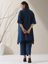 2-Piece Navy Blue AirSkin Kurta Set for Women – Japanese-Inspired Design with Beaded Shoulder Detail & Matching Pants