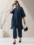 2-Piece Navy Blue AirSkin Kurta Set for Women – Japanese-Inspired Design with Beaded Shoulder Detail & Matching Pants