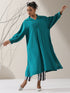 Women's Teal AirSkin Oversized Dress Shirt with Adjustable Sleeves & Striped Pants | 2 Pc Set, Relaxed Ethnic Co-ord, Cool & Contemporary Wear