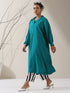 Women's Teal AirSkin Oversized Dress Shirt with Adjustable Sleeves & Striped Pants | 2 Pc Set, Relaxed Ethnic Co-ord, Cool & Contemporary Wear