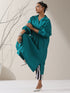 Women's Teal AirSkin Oversized Dress Shirt with Adjustable Sleeves & Striped Pants | 2 Pc Set, Relaxed Ethnic Co-ord, Cool & Contemporary Wear