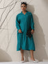Women's Teal AirSkin Oversized Dress Shirt with Adjustable Sleeves & Striped Pants | 2 Pc Set, Relaxed Ethnic Co-ord, Cool & Contemporary Wear