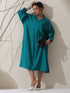Women's Teal AirSkin Oversized Dress Shirt with Adjustable Sleeves & Striped Pants | 2 Pc Set, Relaxed Ethnic Co-ord, Cool & Contemporary Wear