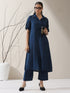 Women's Navy AirSkin Kurta with Pointed Collar, Roll-Up Sleeves & Pants | 2 Pc Set, Lightweight Ethnic Co-ord, Modern Wear
