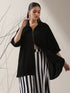 Women's Black Korean Style Zip Shirt | 1 Pc, Modern Co-ord, Sleek Contemporary Wear