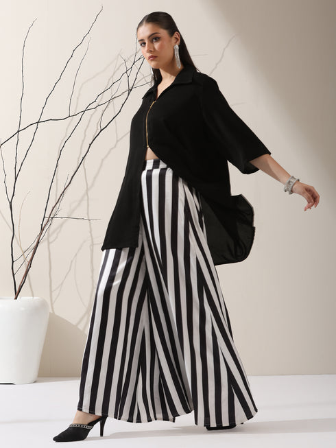 Women's Black Korean Style Zip Shirt | 1 Pc, Modern Co-ord, Sleek Contemporary Wear