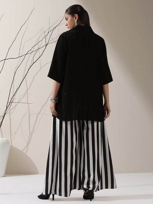 Women's Black Korean Style Zip Shirt | 1 Pc, Modern Co-ord, Sleek Contemporary Wear