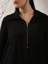 Women's Black Korean Style Zip Shirt | 1 Pc, Modern Co-ord, Sleek Contemporary Wear
