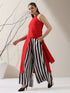 Women's Red AirSkin Halter Top with Black Beads & Printed Striped Palazzo | 2 Pc Set, Bold Fusion Co-ord, Lightweight Summer Wear