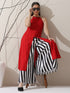 Women's Red AirSkin Halter Top with Black Beads & Printed Striped Palazzo | 2 Pc Set, Bold Fusion Co-ord, Lightweight Summer Wear