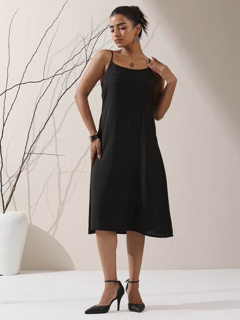 Women's Black Embroidered Net Overlay with Black Dress | 2 Pc Set, Noughts & Crosses Design, Elegant Layered Look