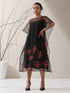 Women's Black Embroidered Net Overlay with Black Dress | 2 Pc Set, Noughts & Crosses Design, Elegant Layered Look