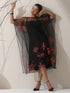 Women's Black Embroidered Net Overlay with Black Dress | 2 Pc Set, Noughts & Crosses Design, Elegant Layered Look