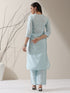 Women's Light Blue AirSkin V-Neck Kurta with Lace Insets & Pants | 2 Pc Set, Soft & Breathable Ethnic Co-ord, Elegant Summer Wear