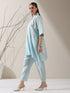 2-Piece Blue AirSkin Kurta Set for Women – Japanese-Inspired Design with Pearl Detailing & Matching Pants