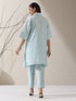 2-Piece Blue AirSkin Kurta Set for Women – Japanese-Inspired Design with Pearl Detailing & Matching Pants