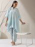 2-Piece Blue AirSkin Kurta Set for Women – Japanese-Inspired Design with Pearl Detailing & Matching Pants
