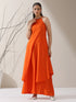 Women's Orange AirSkin Halter Kurta with Black Bead Detailing & Palazzo | 2 Pc Set, Breezy Ethnic Co-ord, Bold Festive Wear