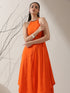 Women's Orange AirSkin Halter Kurta with Black Bead Detailing & Palazzo | 2 Pc Set, Breezy Ethnic Co-ord, Bold Festive Wear