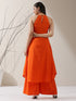 Women's Orange AirSkin Halter Kurta with Black Bead Detailing & Palazzo | 2 Pc Set, Breezy Ethnic Co-ord, Bold Festive Wear