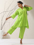 2-Piece Sinful Green Kurta Set for Women – Japanese-Inspired Design with Silver Beads & Matching Pants | Elegant Ethnic Co-ord