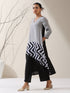 Women's Grey & Black Triangle Kurta with Striped Detailing and Pants | 2 Pc Set, Modern Ethnic Co-ord, Contemporary Color Block Style