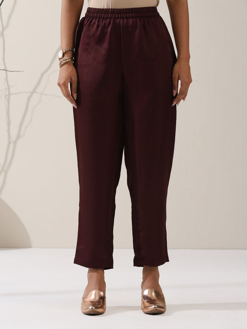Women's Chocolate Prf't Lux Bib Collar Kurta with Bead Detailing & Pants | 2 Pc Set, Luxe Ethnic Co-ord, Rich Festive Ensemble