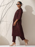 Women's Chocolate Prf't Lux Bib Collar Kurta with Bead Detailing & Pants | 2 Pc Set, Luxe Ethnic Co-ord, Rich Festive Ensemble