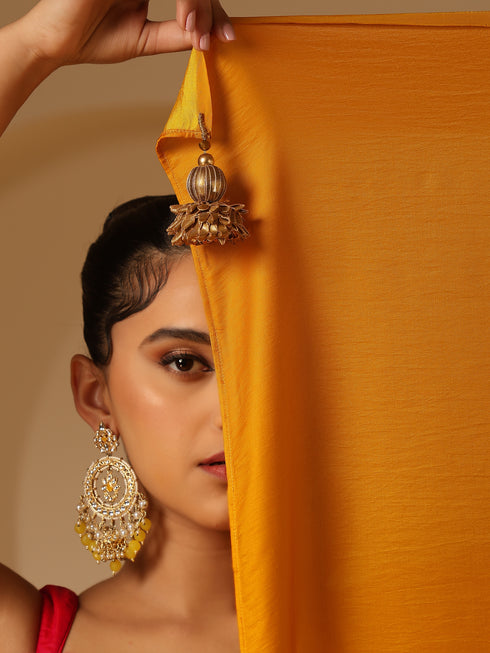 Haldi Yellow Dual Shade Satin Saree with Fuchsia Satin Blouse Fabric