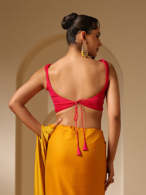 Haldi Yellow Dual Shade Satin Saree with Fuchsia Satin Blouse Fabric