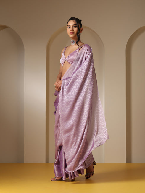 Lilac Tiger Satin Chiffon Saree with Self Blouse Fabric