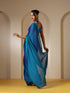 Blue Green Dual Shade Chiffon Saree with Self Blouse Fabric