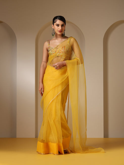 Yellow Organza Cloud Saree