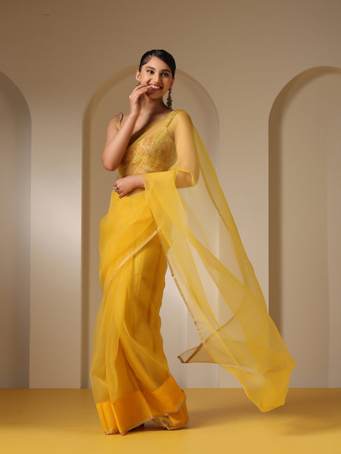 Yellow Organza Cloud Saree