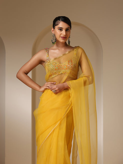 Yellow Organza Cloud Saree