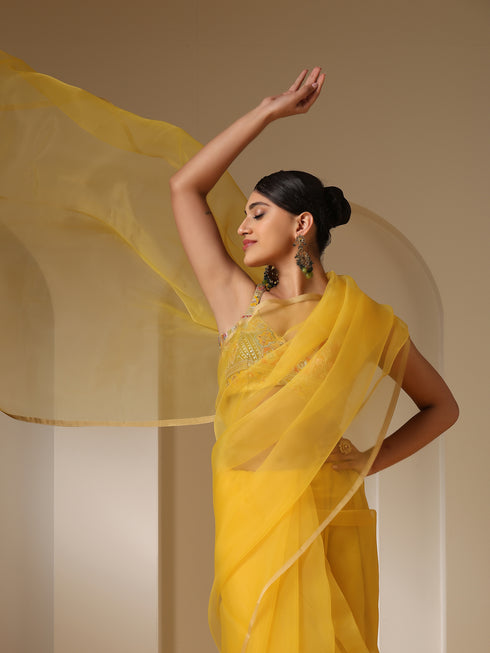Yellow Organza Cloud Saree